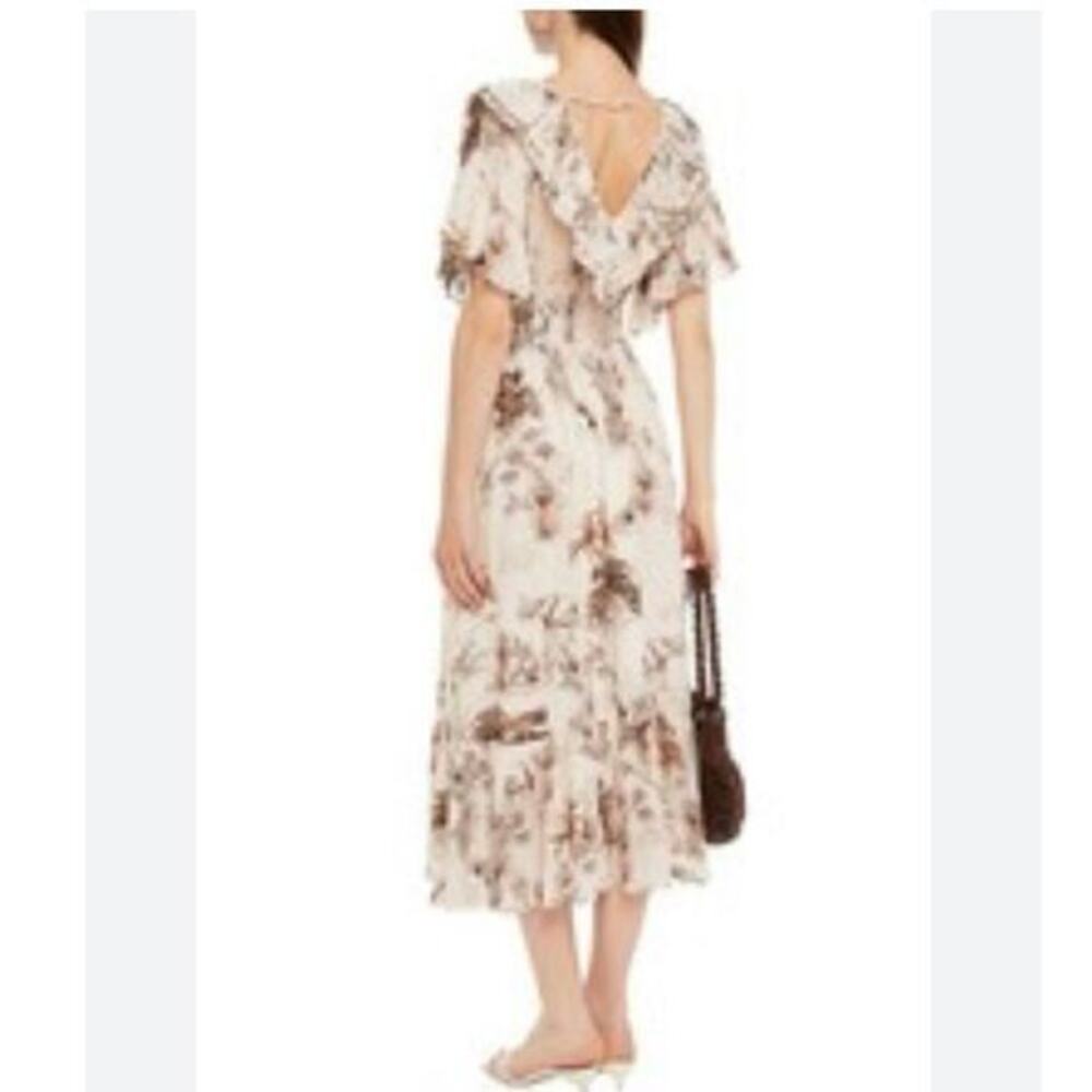 Sandro Dress 34 / XS / 2 Midi Toile‎ Ruffle Safari Print Cotton Victorian Jolay - Picture 5 of 16